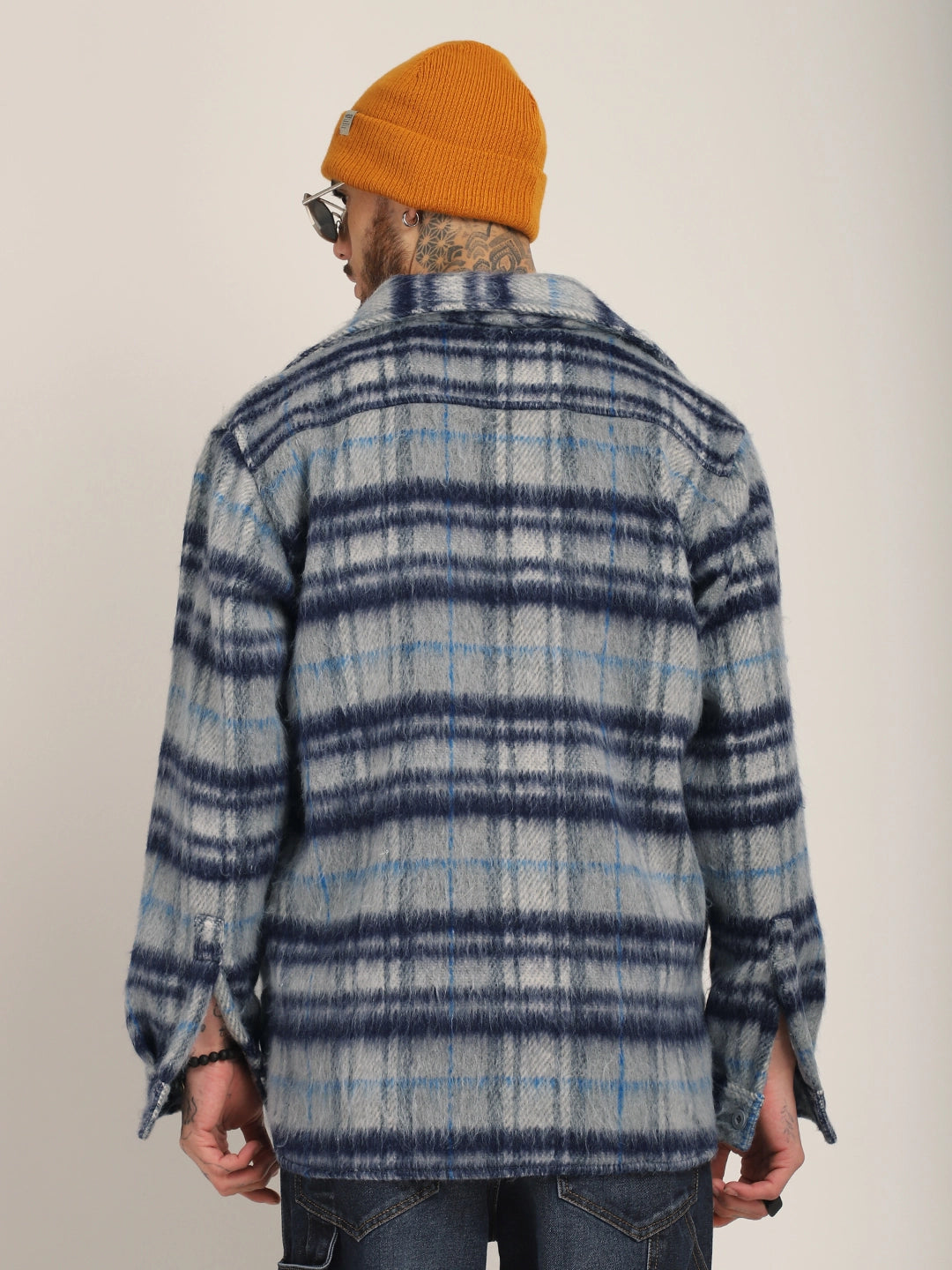 Prime Fit Navy Pure Wool Check Shacket