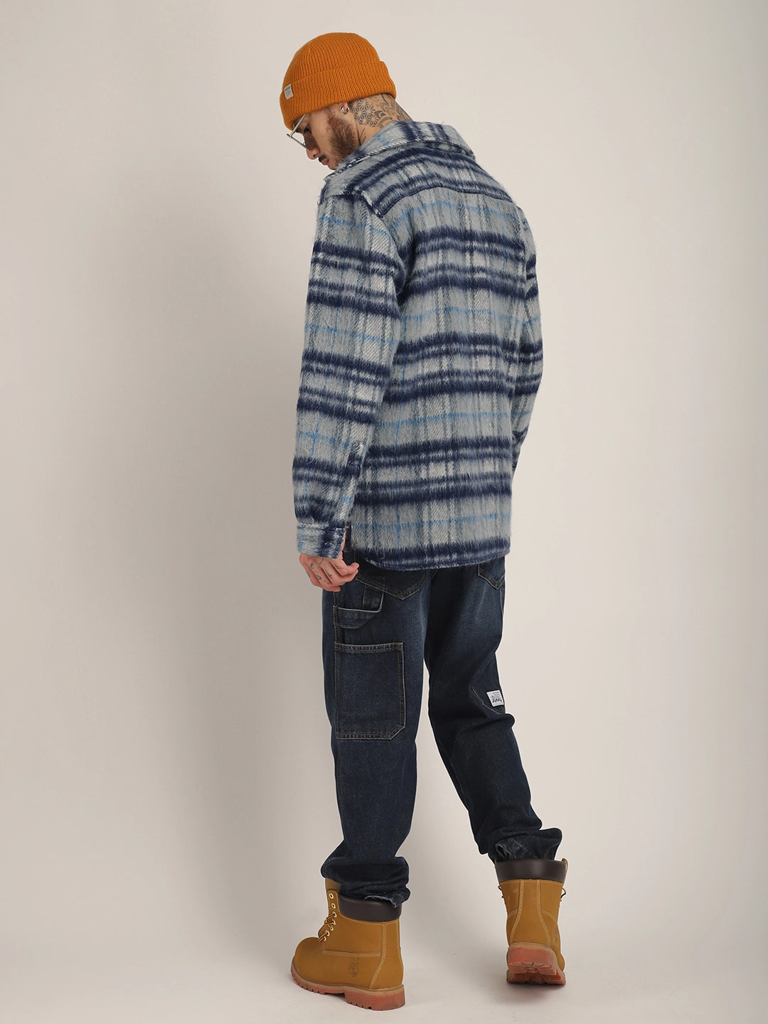 Prime Fit Navy Pure Wool Check Shacket