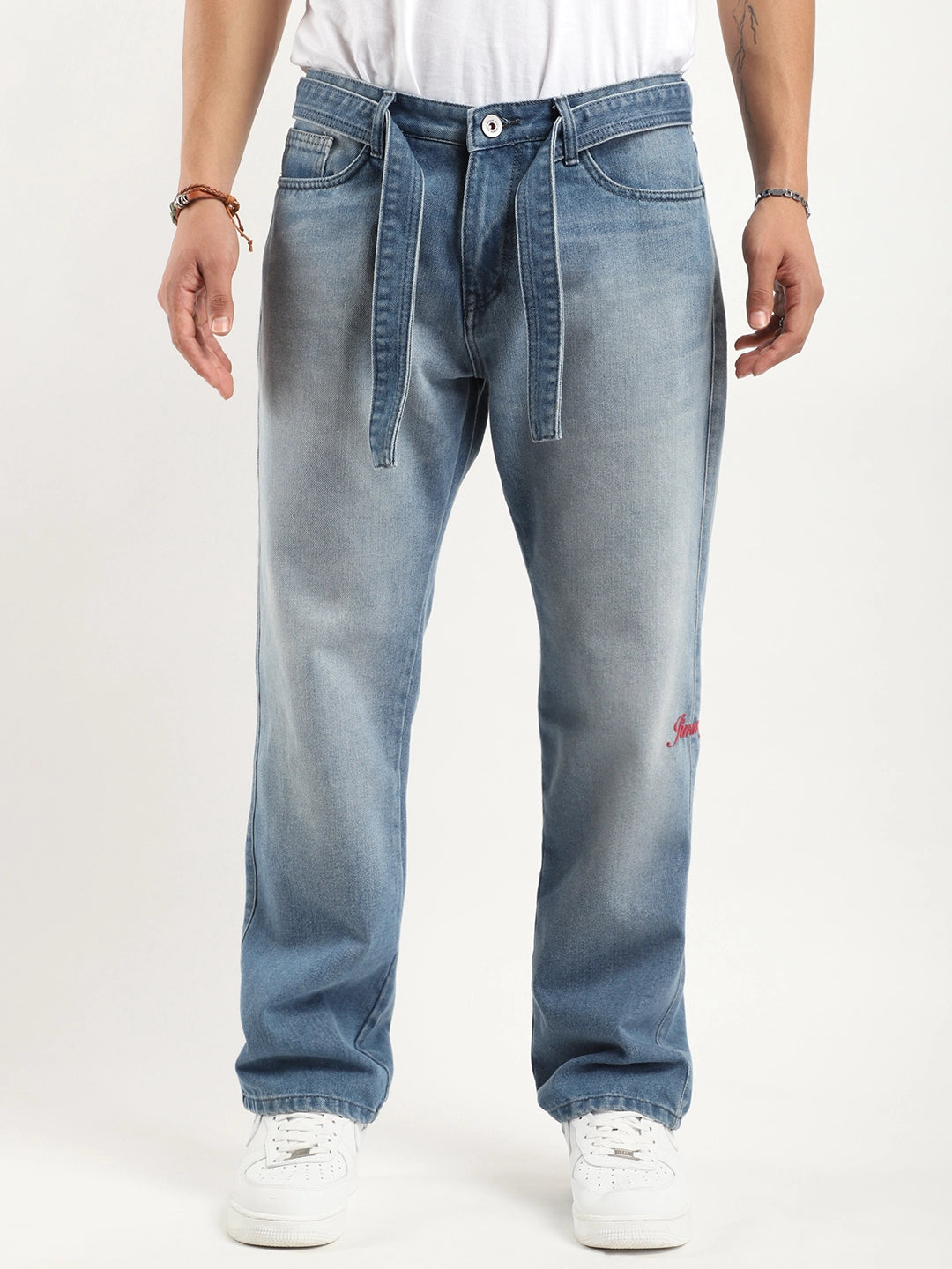 Korean Belt Tint Blue Denim Jeans