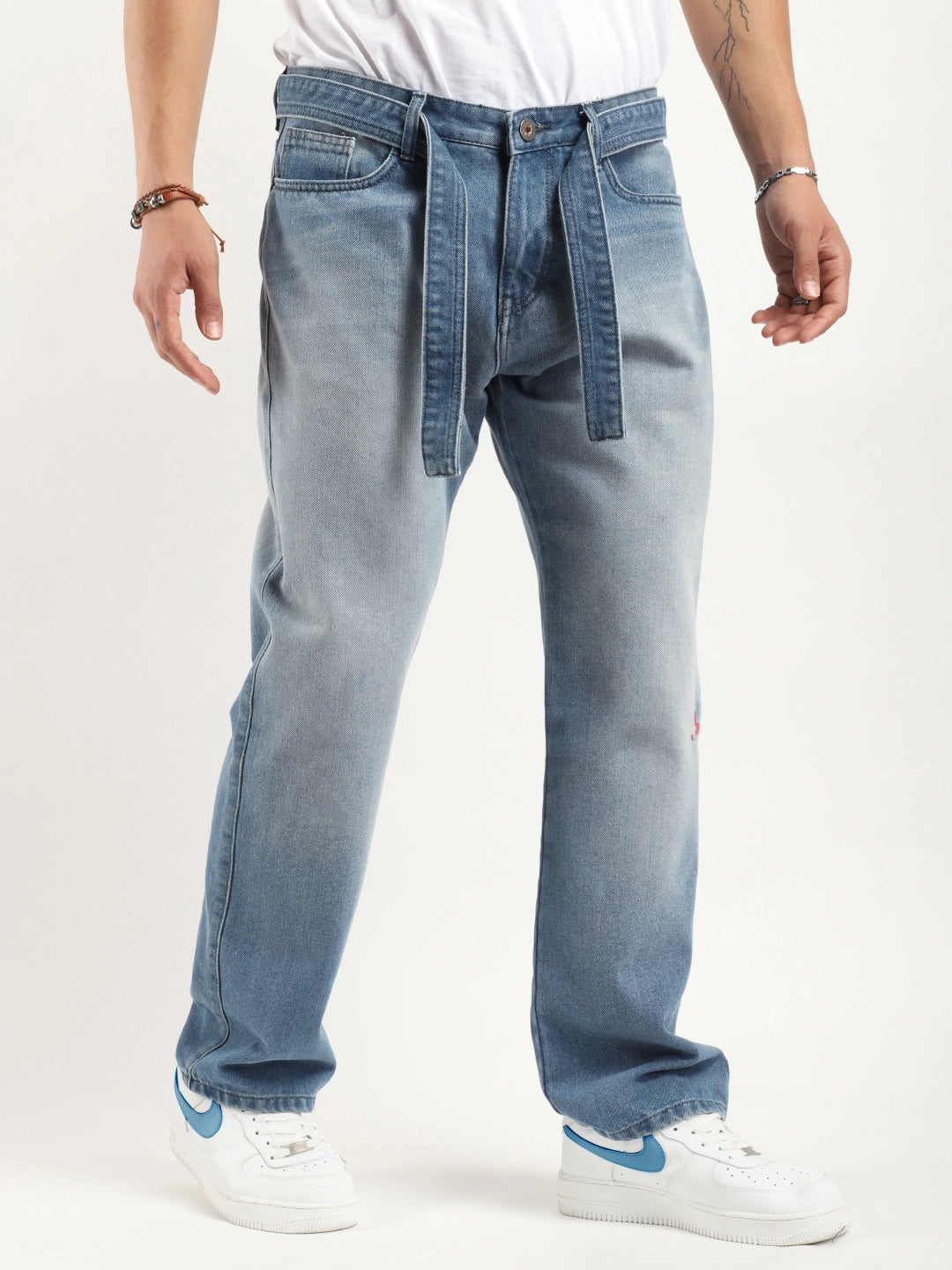 Korean Belt Tint Blue Denim Jeans