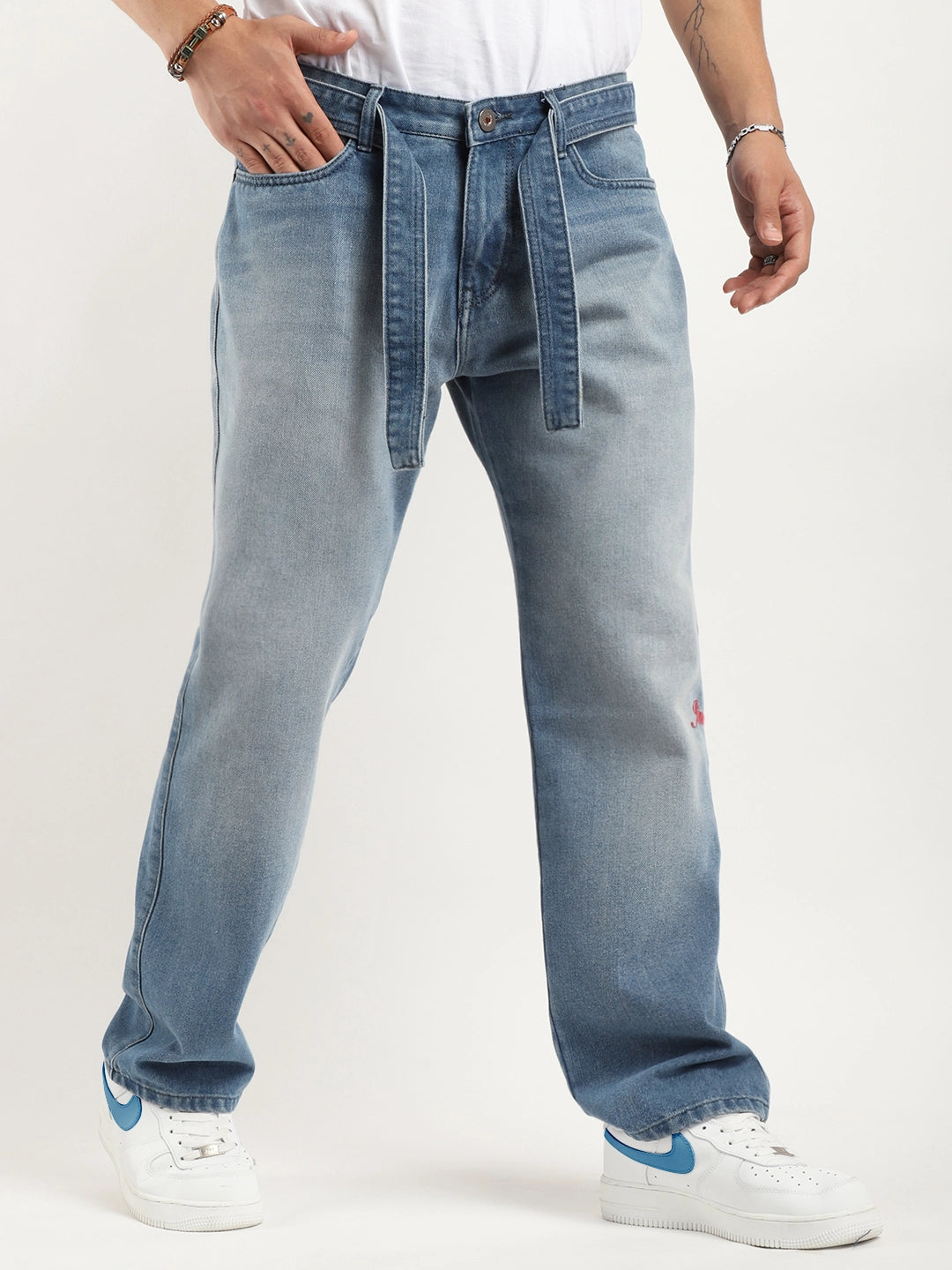 Korean Belt Tint Blue Denim Jeans