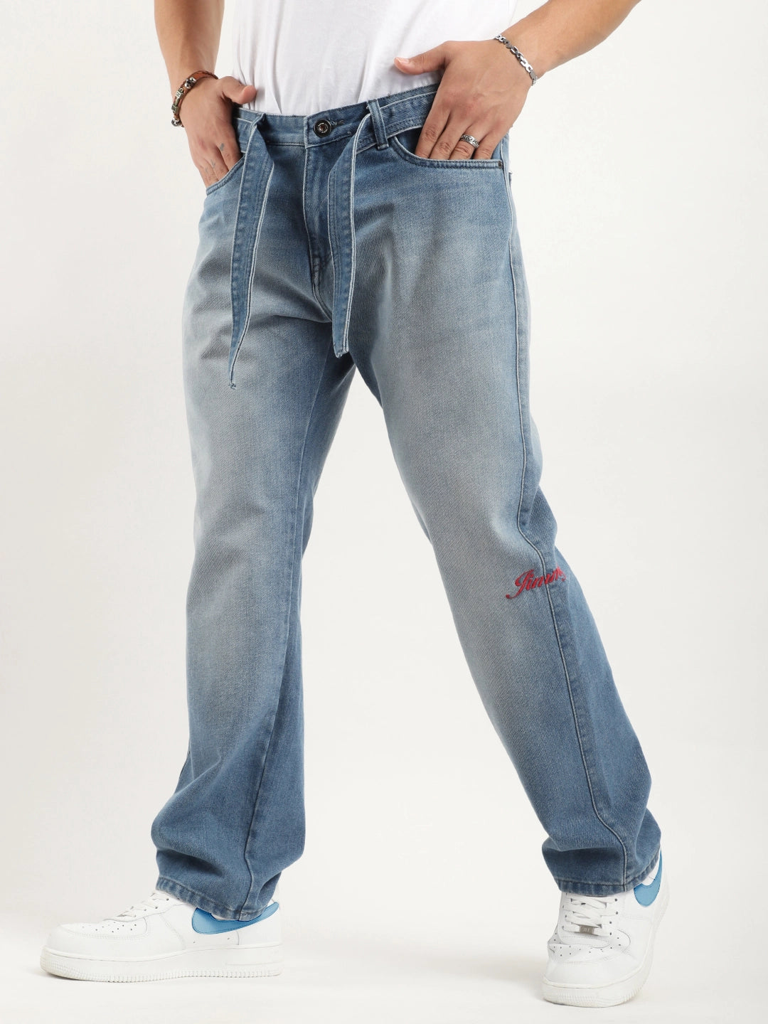 Korean Belt Tint Blue Denim Jeans