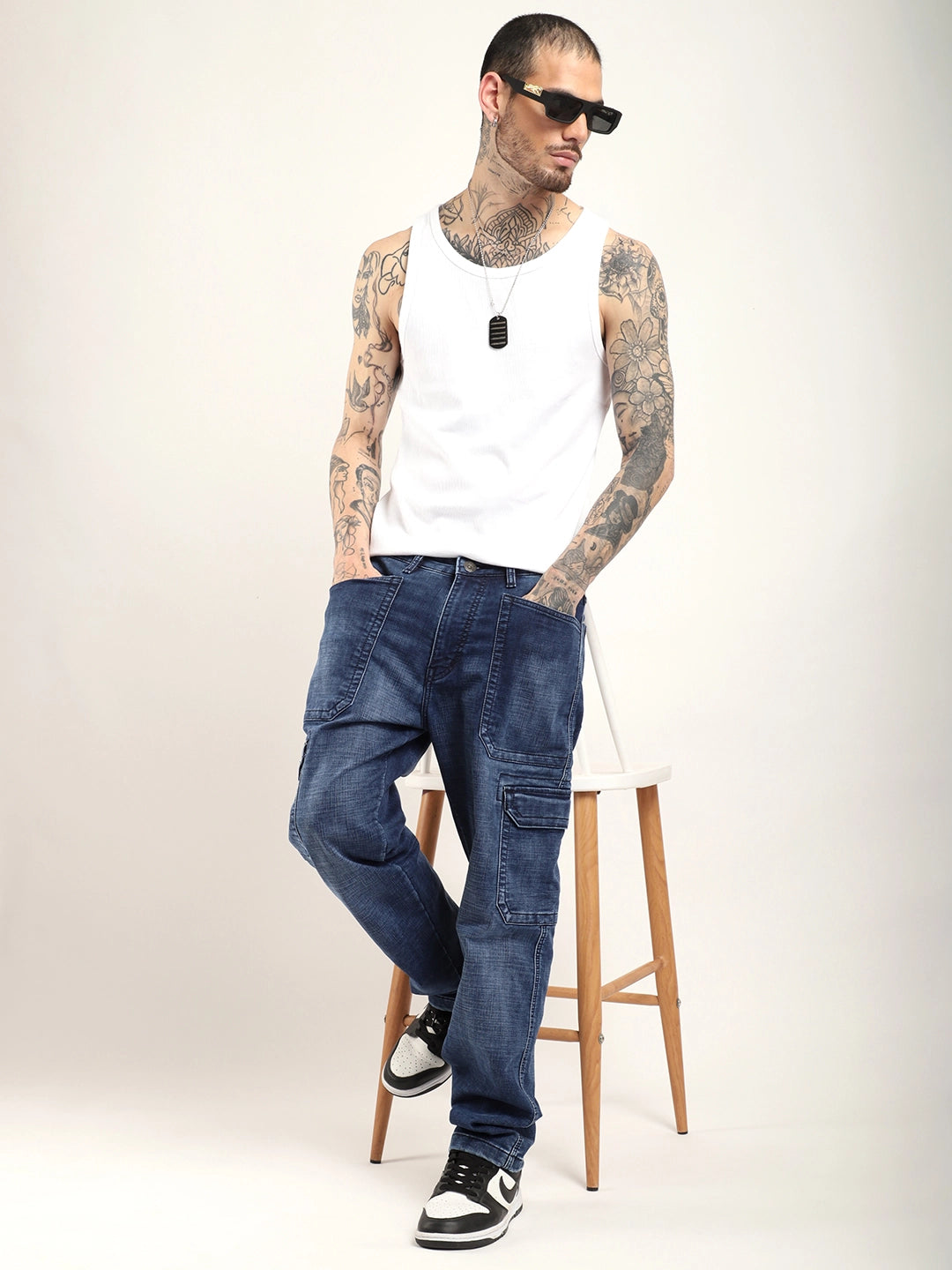 Candid Classic Dark Blue Baggy Fit Denim Cargo