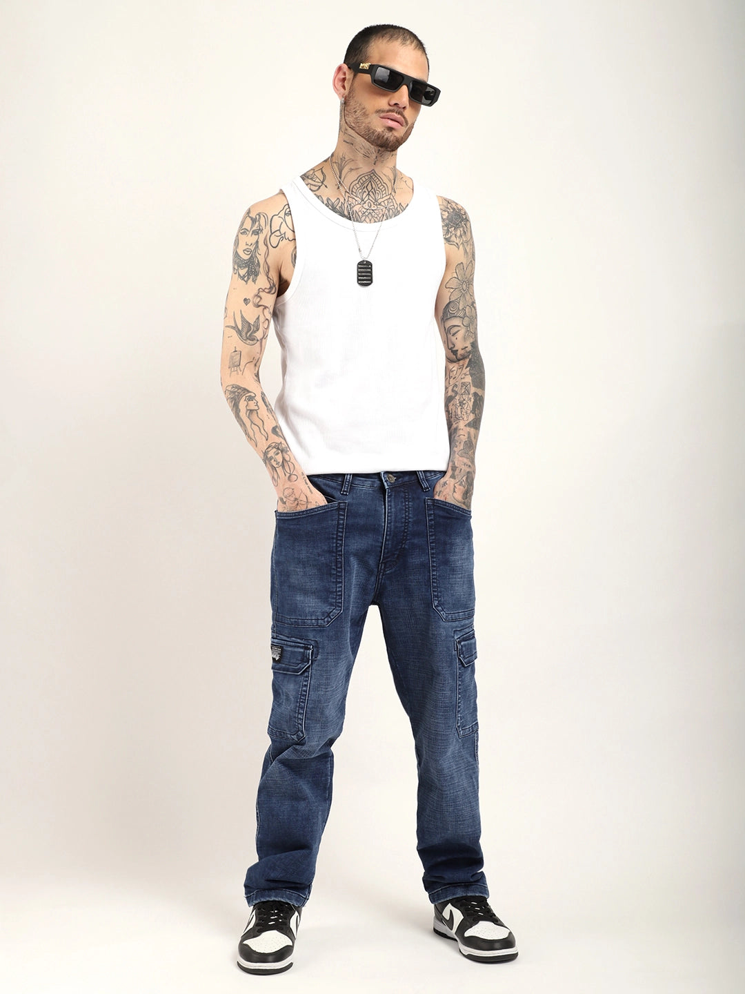 Candid Classic Dark Blue Baggy Fit Denim Cargo