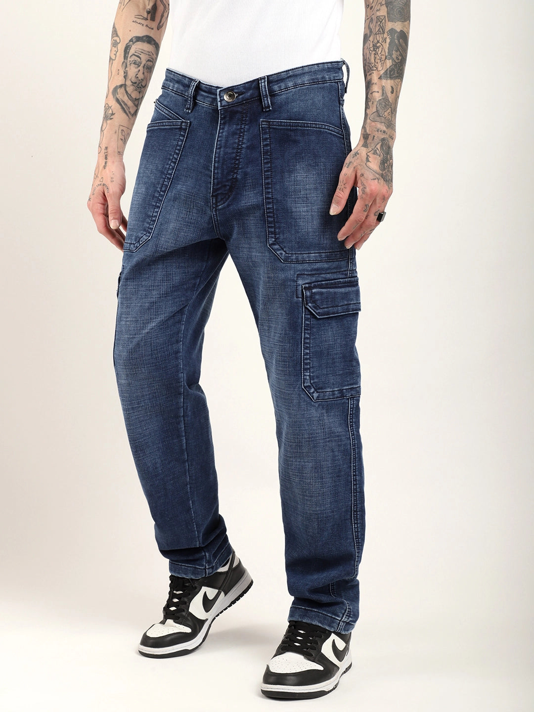 Candid Classic Dark Blue Baggy Fit Denim Cargo