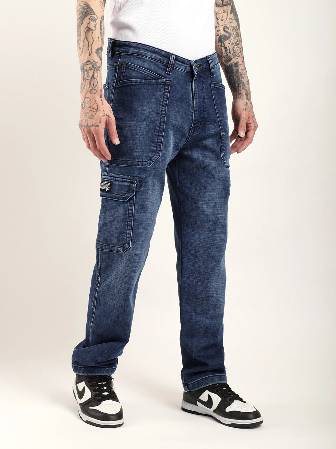 Candid Classic Dark Blue Baggy Fit Denim Cargo