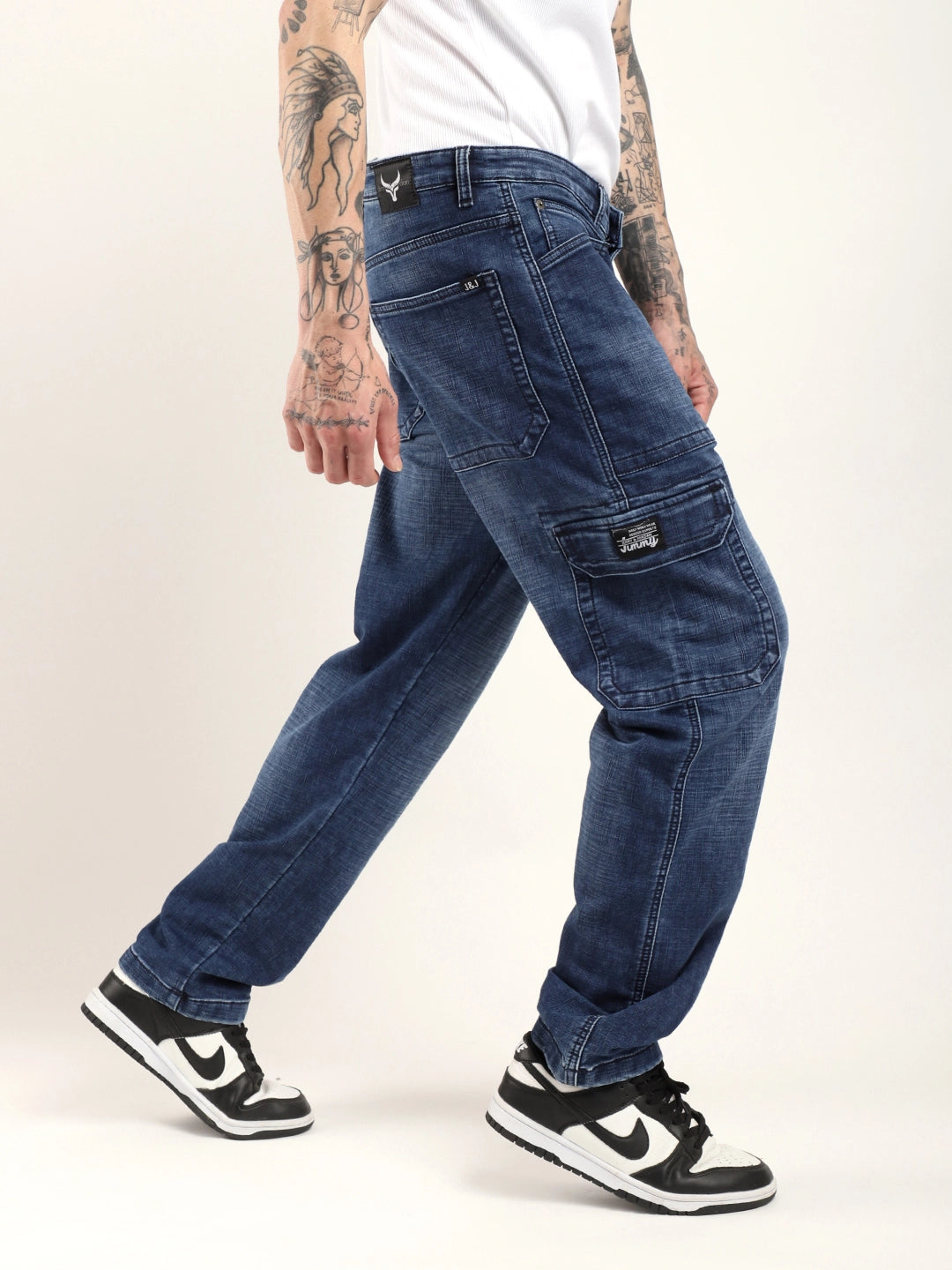 Candid Classic Dark Blue Baggy Fit Denim Cargo