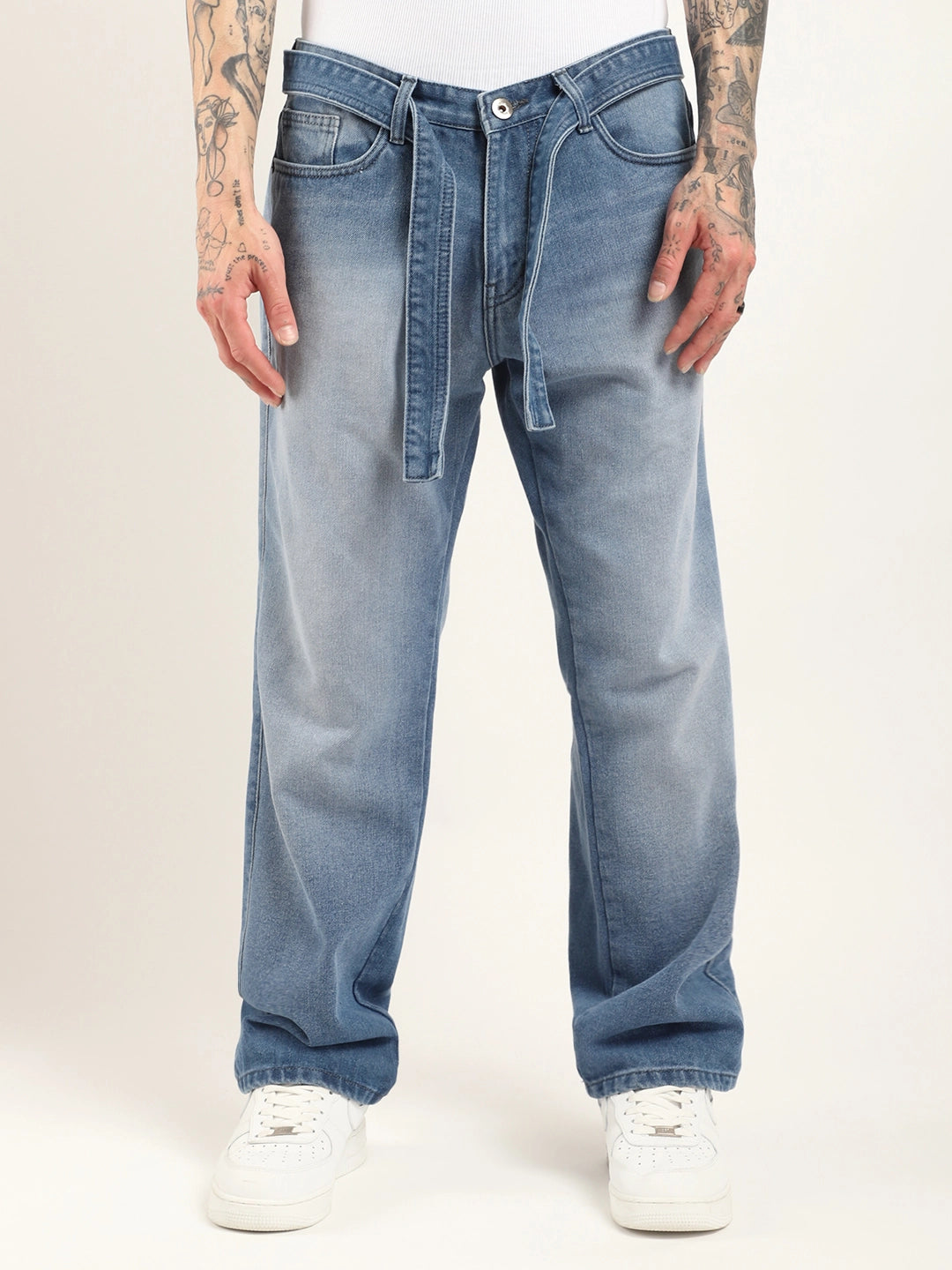 Korean Belt Blue Denim Jeans