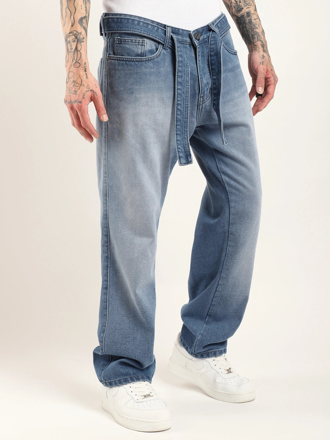 Korean Belt Blue Denim Jeans