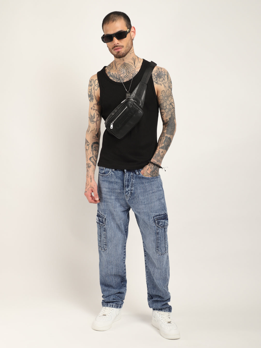 Asphalt Edge Light Blue Baggy Fit Denim Cargo