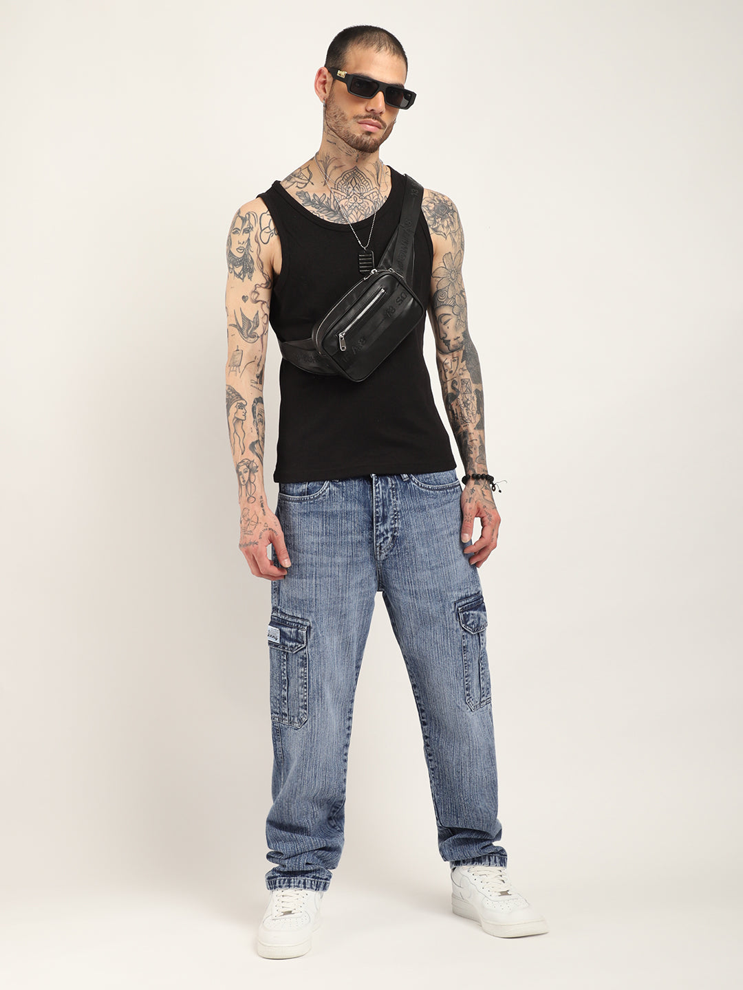 Asphalt Edge Light Blue Baggy Fit Denim Cargo