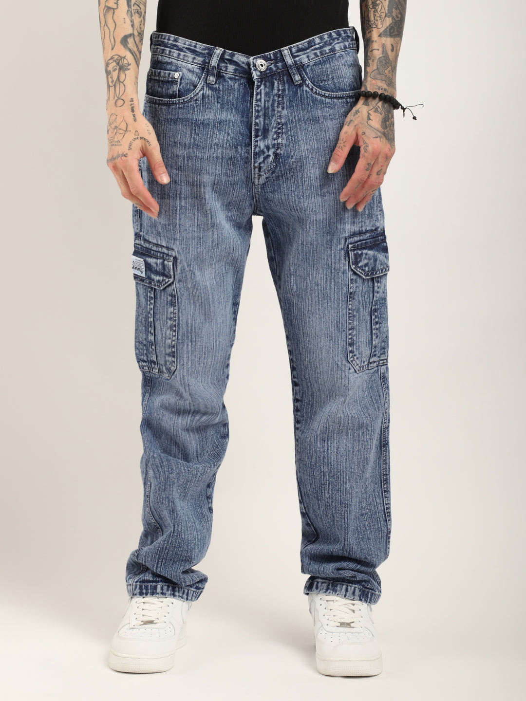 Asphalt Edge Light Blue Baggy Fit Denim Cargo