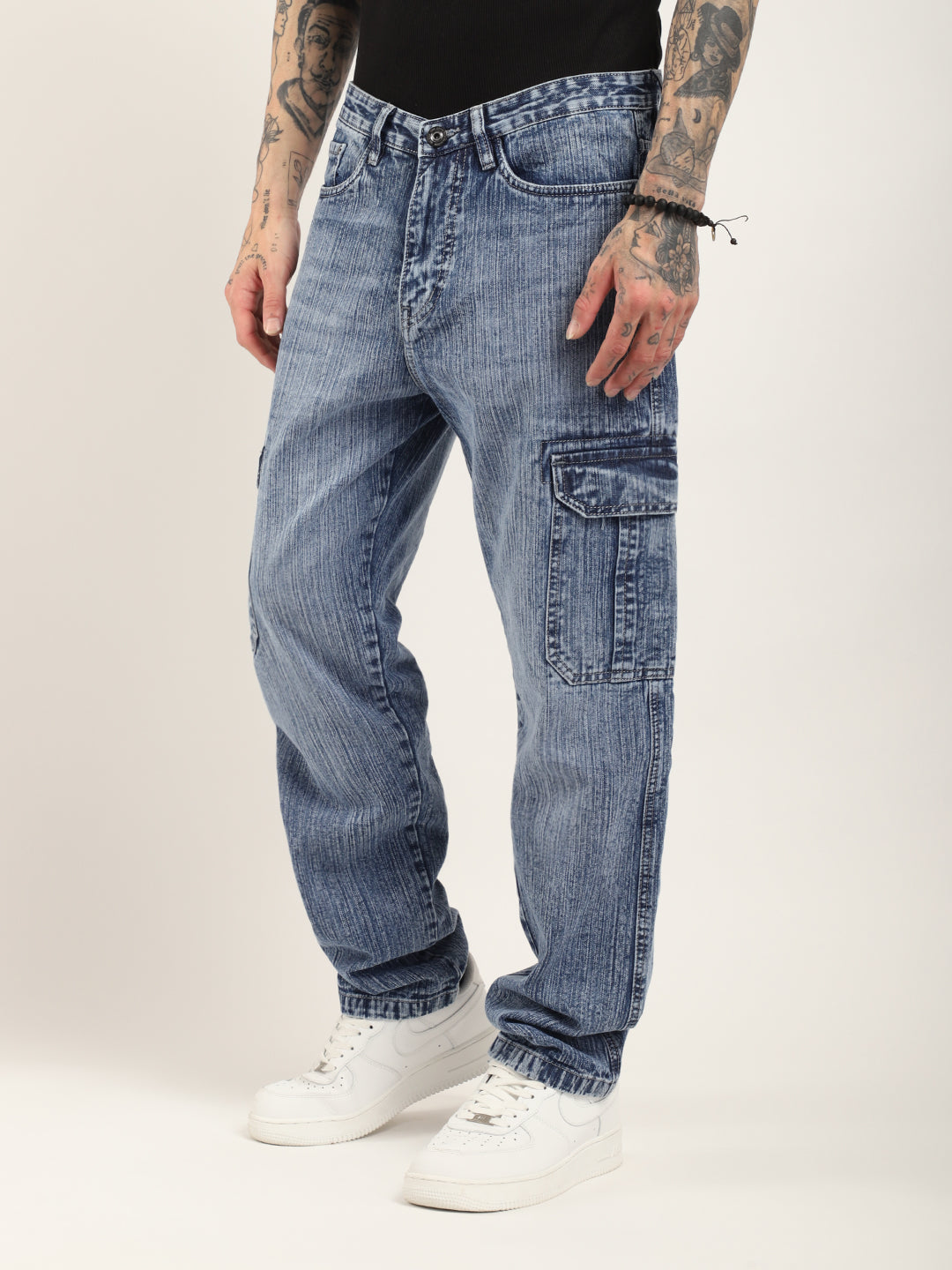 Asphalt Edge Light Blue Baggy Fit Denim Cargo