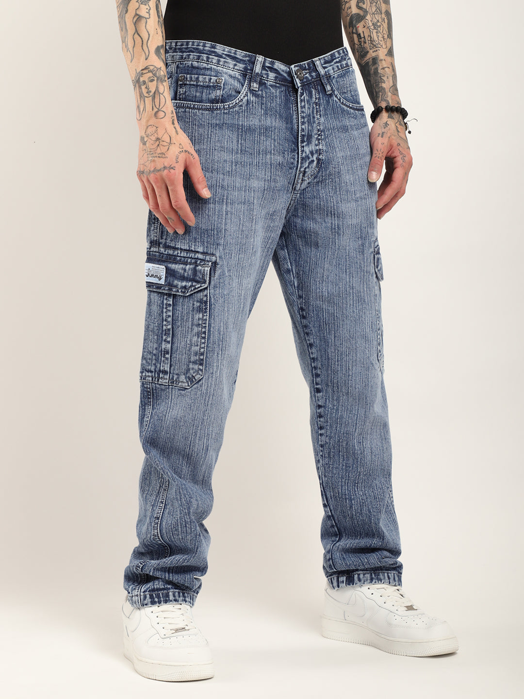 Asphalt Edge Light Blue Baggy Fit Denim Cargo