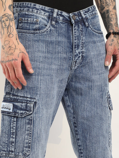 Asphalt Edge Light Blue Baggy Fit Denim Cargo