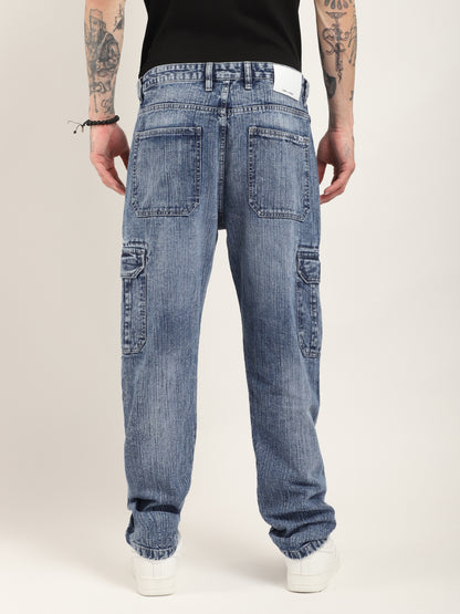 Asphalt Edge Light Blue Baggy Fit Denim Cargo