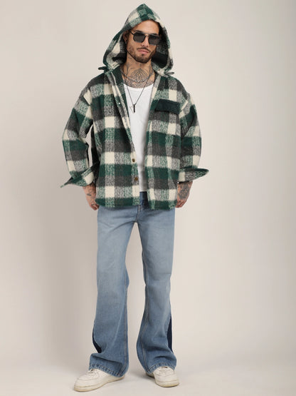 Core Fit Pure Wool Green &amp; White Check Hoodie