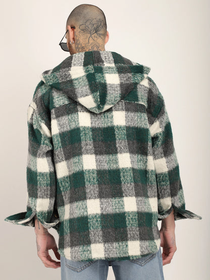 Core Fit Pure Wool Green &amp; White Check Hoodie