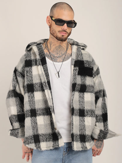 Core Fit Pure Wool Black &amp; White Check Hoodie