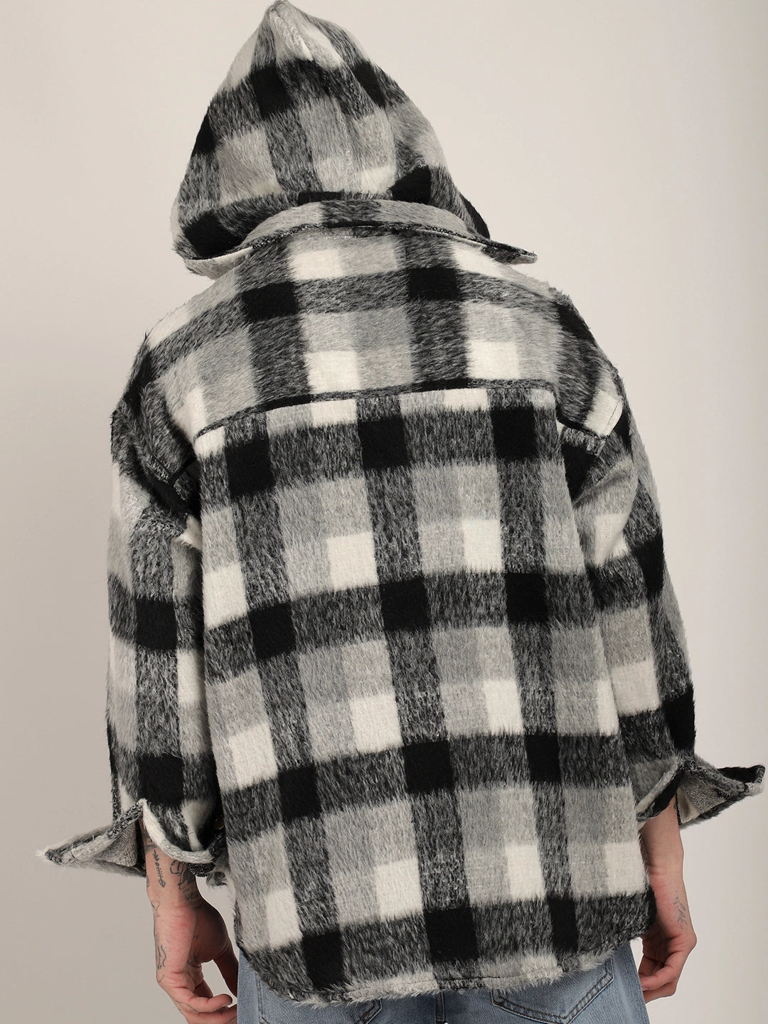 Core Fit Pure Wool Black &amp; White Check Hoodie