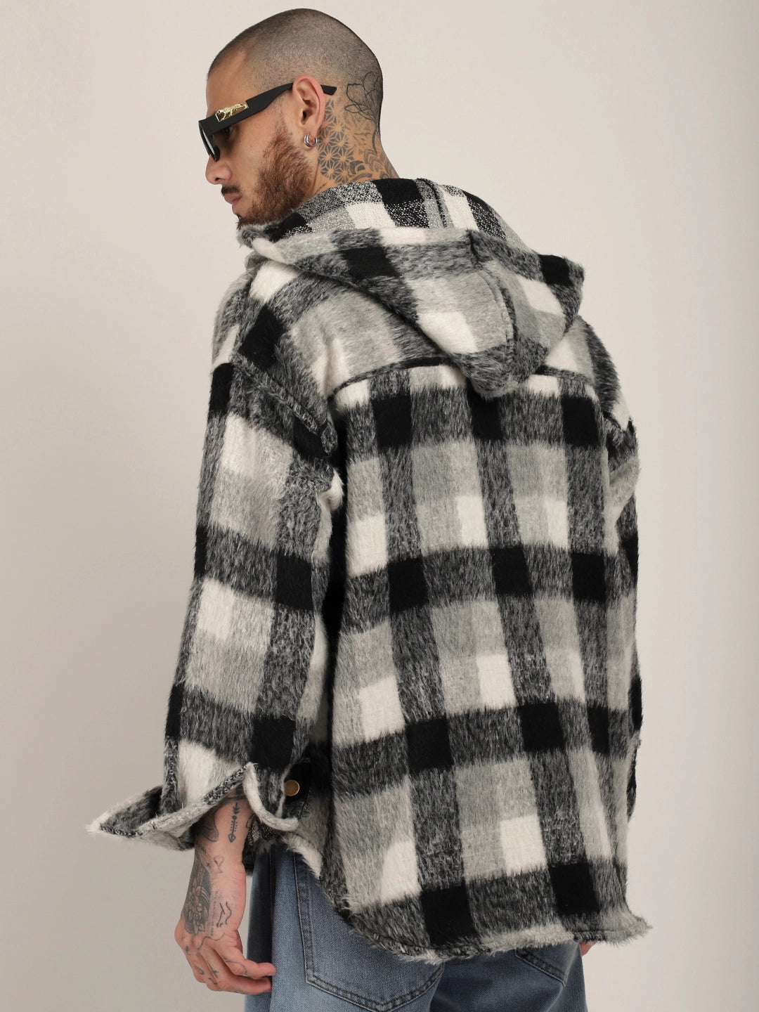 Core Fit Pure Wool Black &amp; White Check Hoodie