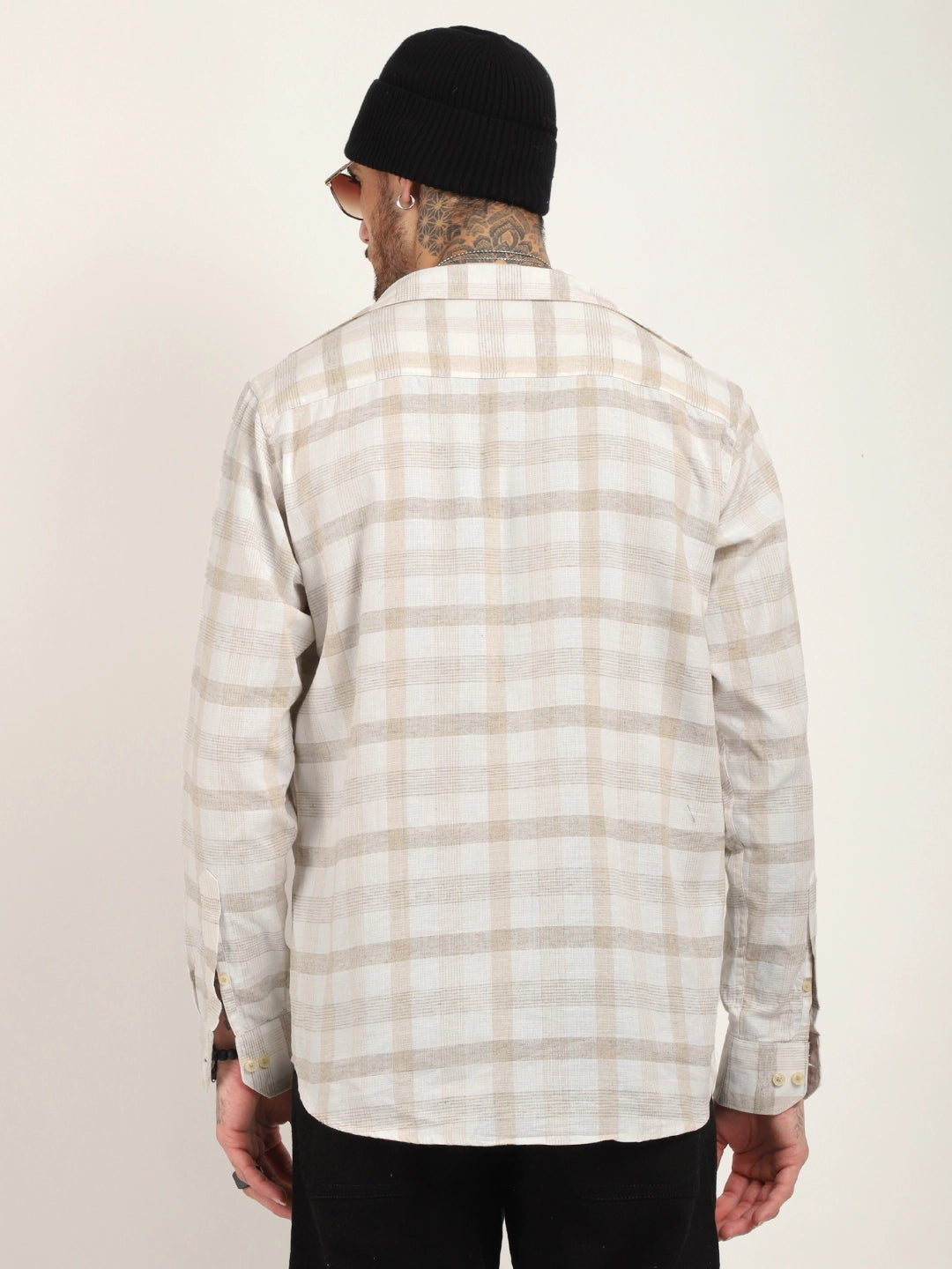 Union Jacked Linen Off White Checked Full Sleeve Shirt