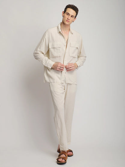 London Edge Pure Linen Cream Co-Ord Set