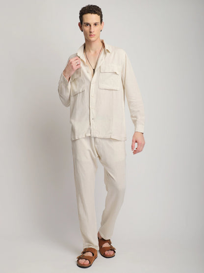 London Edge Pure Linen Cream Co-Ord Set