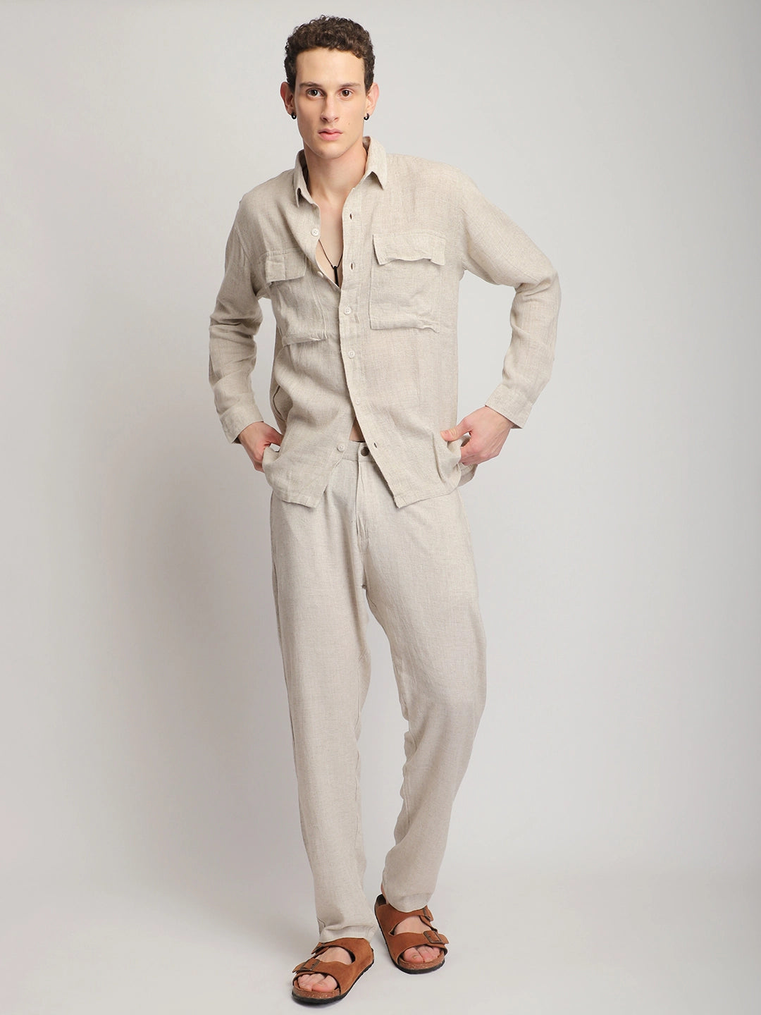 London Edge Pure Linen Beige Co-Ord Set