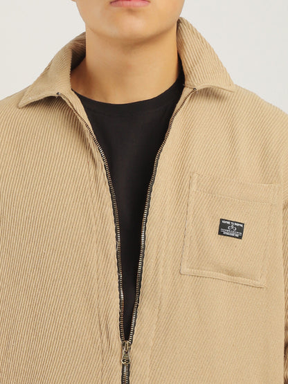 Belford Drill Zipper Beige Full Sleeve Shirt