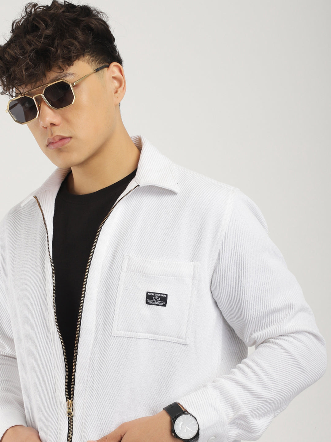 Belford Drill Zipper White Full Sleeve Shirt