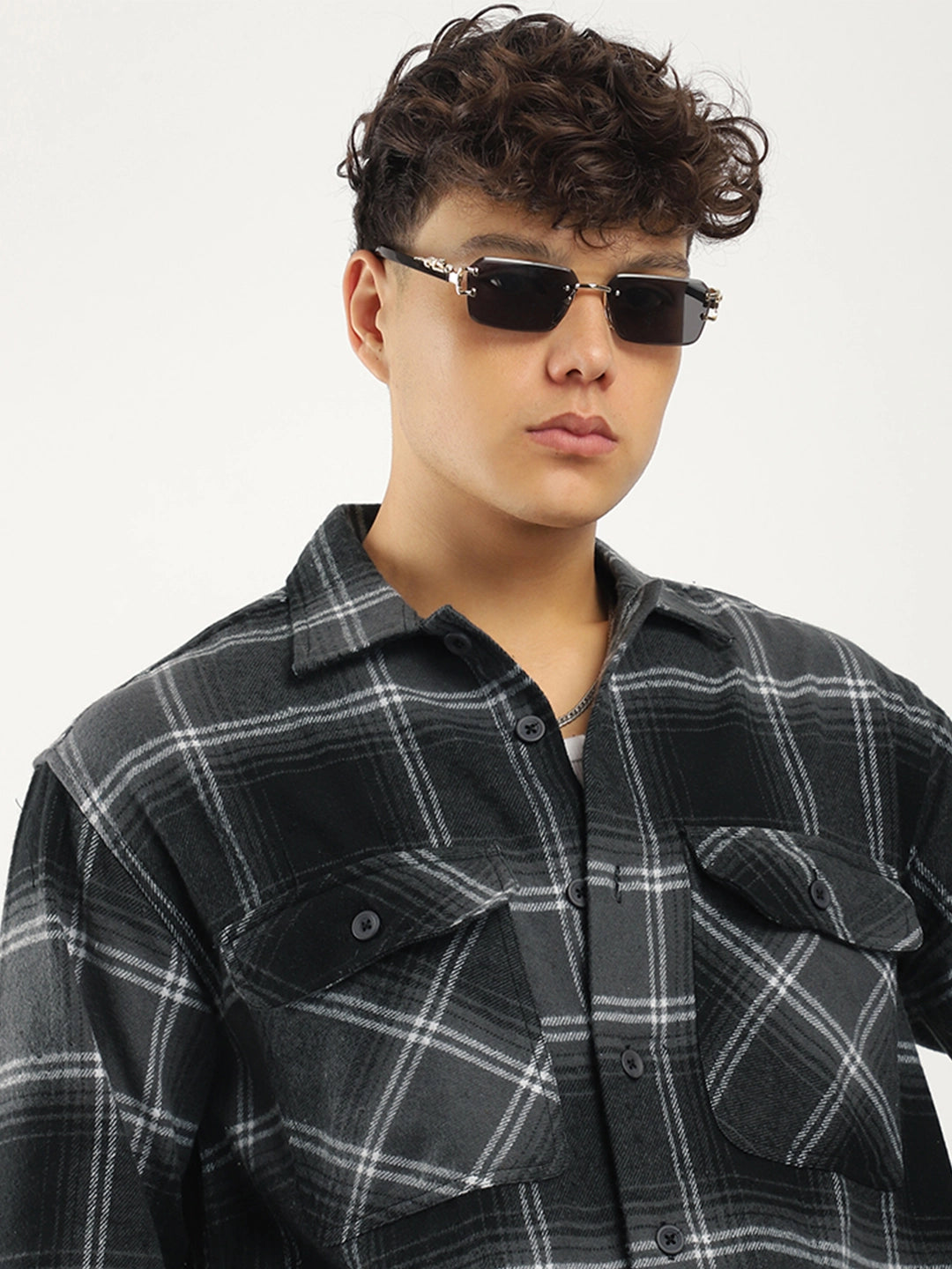 Stitches Brushed Grey Check Shirt