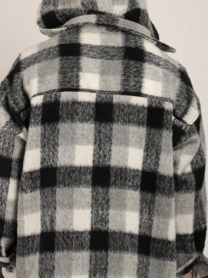 Core Fit Pure Wool Black &amp; White Check Hoodie